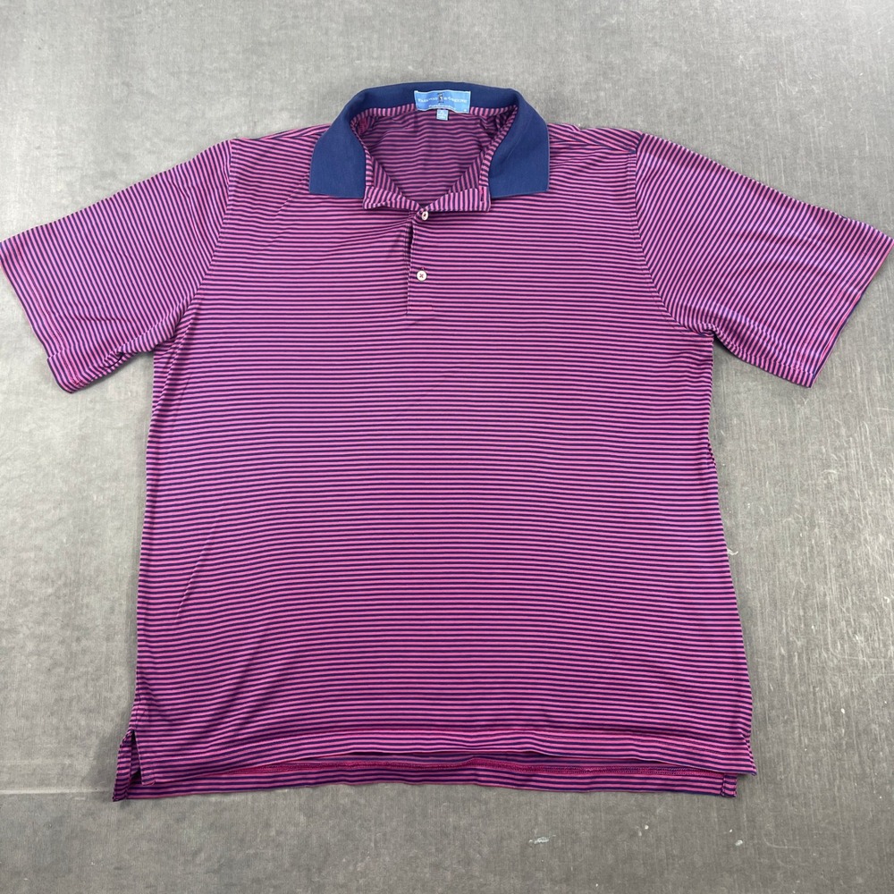 Fairway & Greene Mens XL Pink Navy Striped Pureformance Golf Polo Shirt